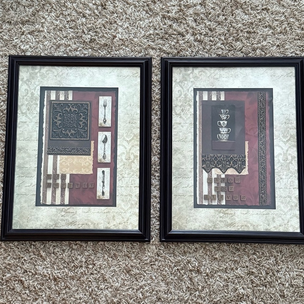 John Hopper Wall Art-Set of 2, 11X14 Burgundy & Cream